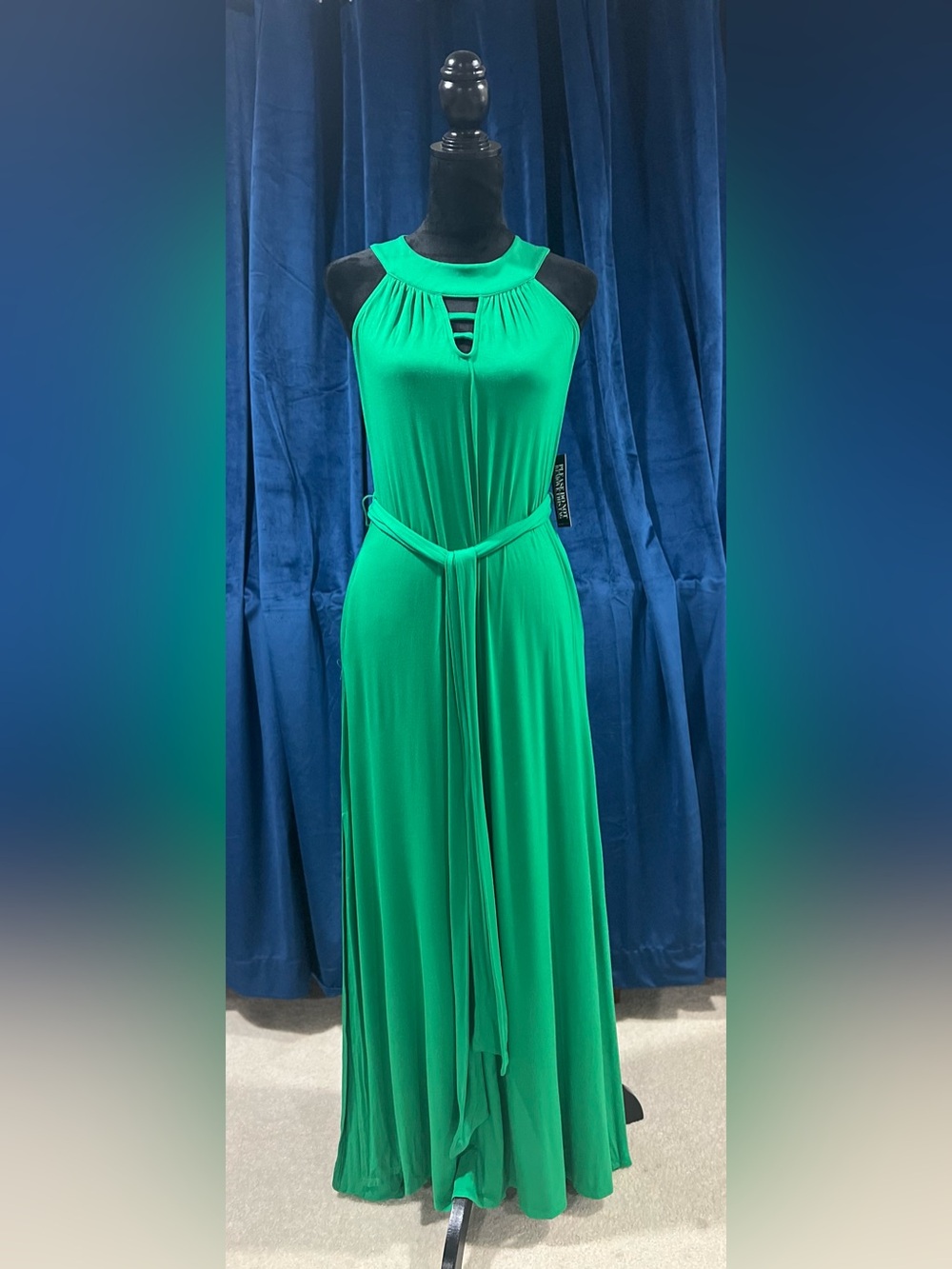 New York & Company Emerald Green Halter Maxi Dress with Tie Belt